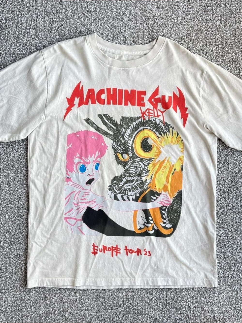 Machine Gun Kelly Graphic Tee - White with Pink & Yellow Art